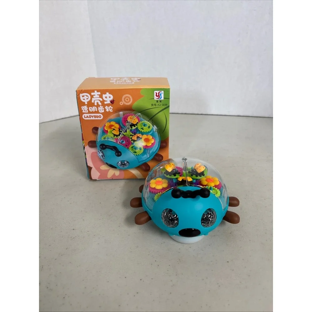 YJ Toys Blue‎ Ladybug Gear Toy YJ-3039 Clear Dome Mechanical Moving Beetle NEW